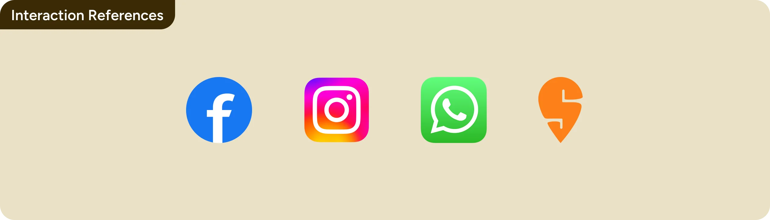Interaction references cited in the design decisions: Facebook, Instagram, WhatsApp, Swiggy